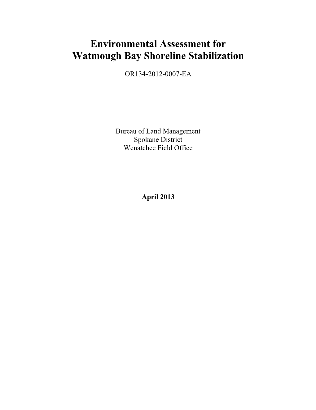 Watmough Bay Shoreline Stabilization Environmental Assessment