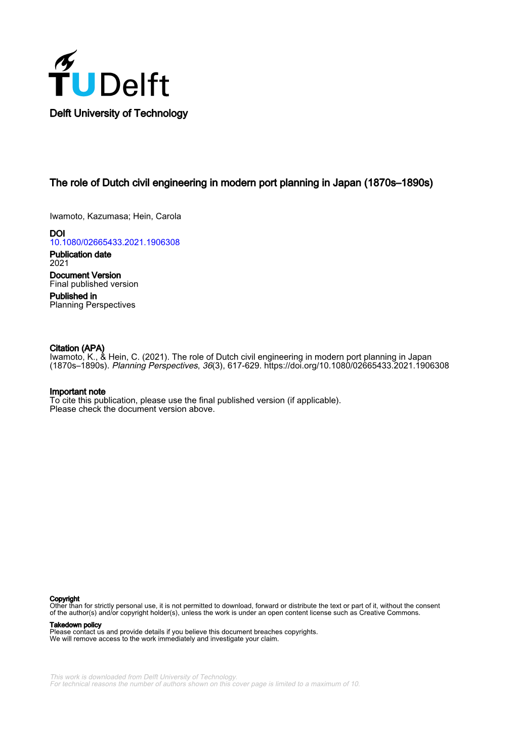 The Role of Dutch Civil Engineering in Modern Port Planning in Japan (1870S–1890S)