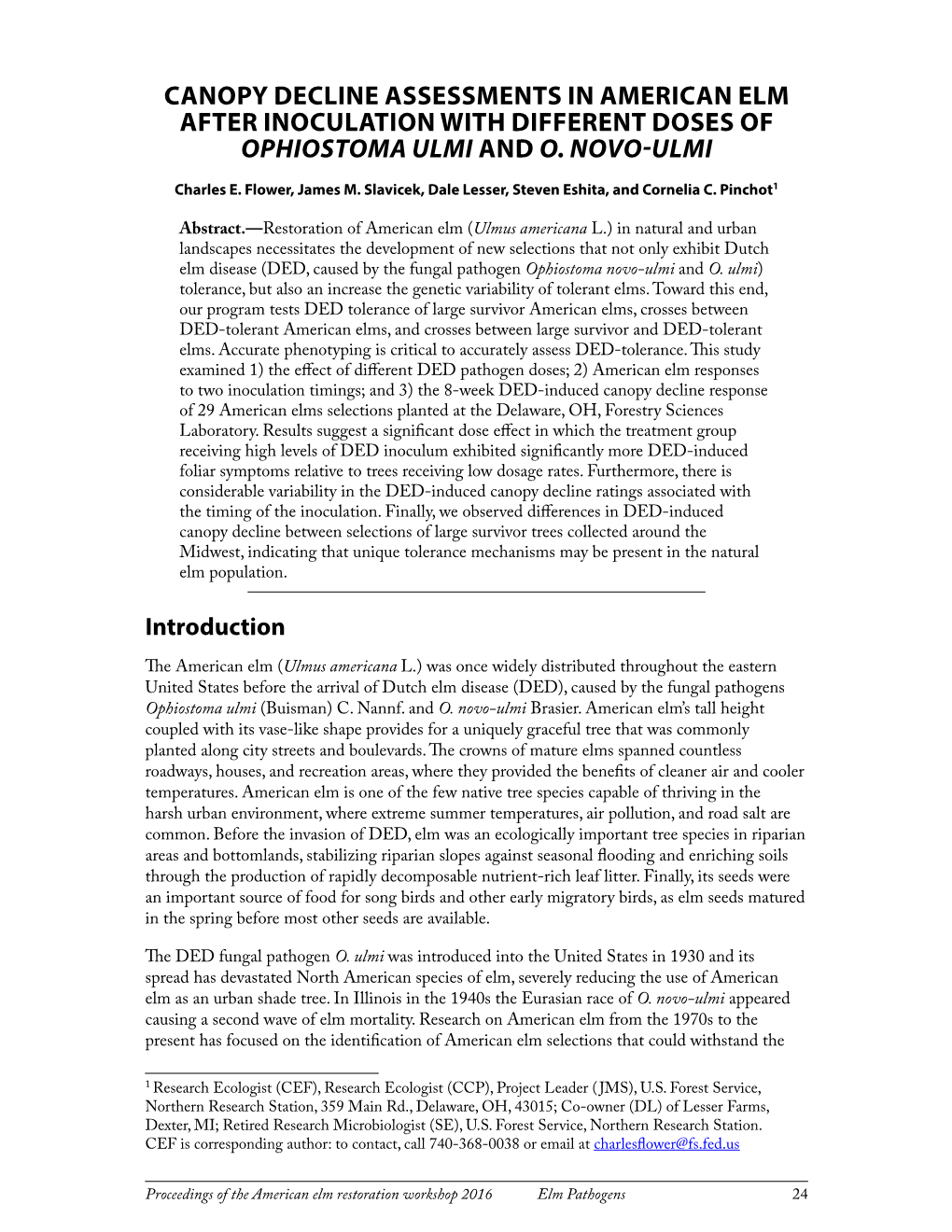 Canopy Decline Assessment in American Elm After Inoculation With