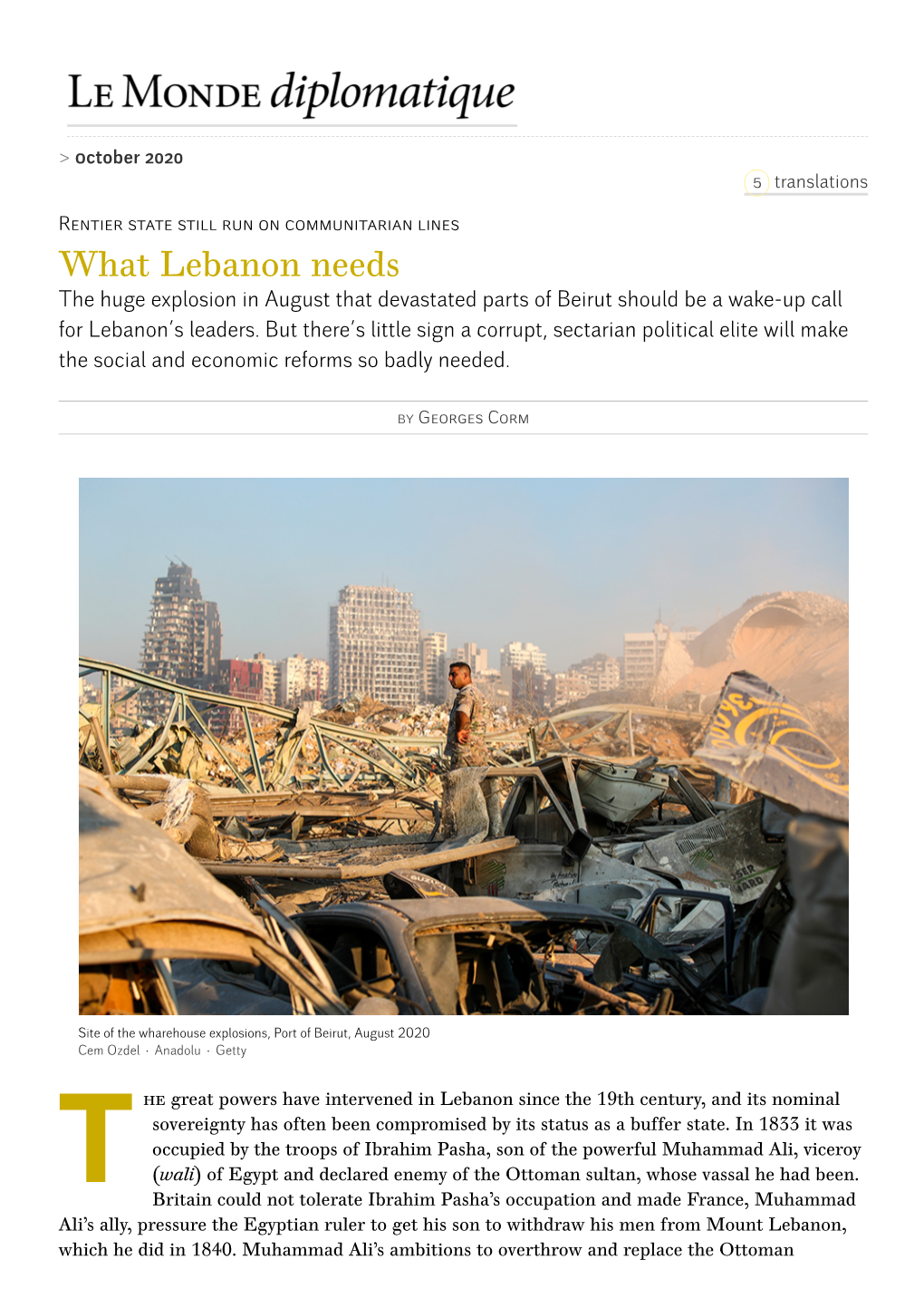 What Lebanon Needs the Huge Explosion in August That Devastated Parts of Beirut Should Be a Wake-Up Call for Lebanon’S Leaders