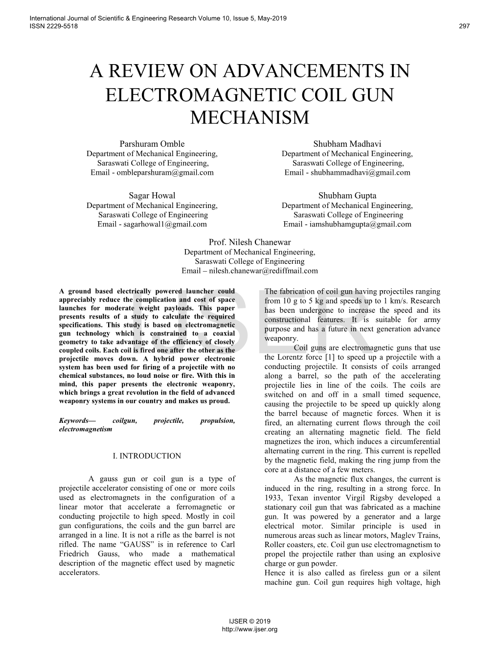 A Review on Advancements in Electromagnetic Coil Gun Mechanism