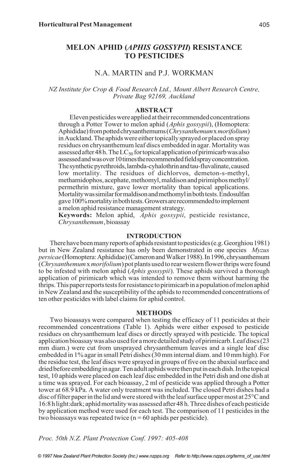 Melon Aphid (Aphis Gossypii) Resistance to Pesticides