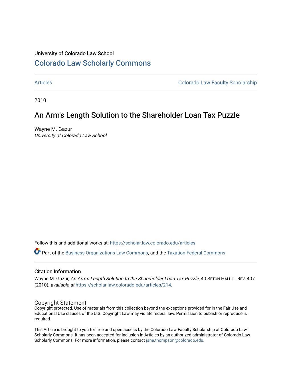 An Arm's Length Solution to the Shareholder Loan Tax Puzzle
