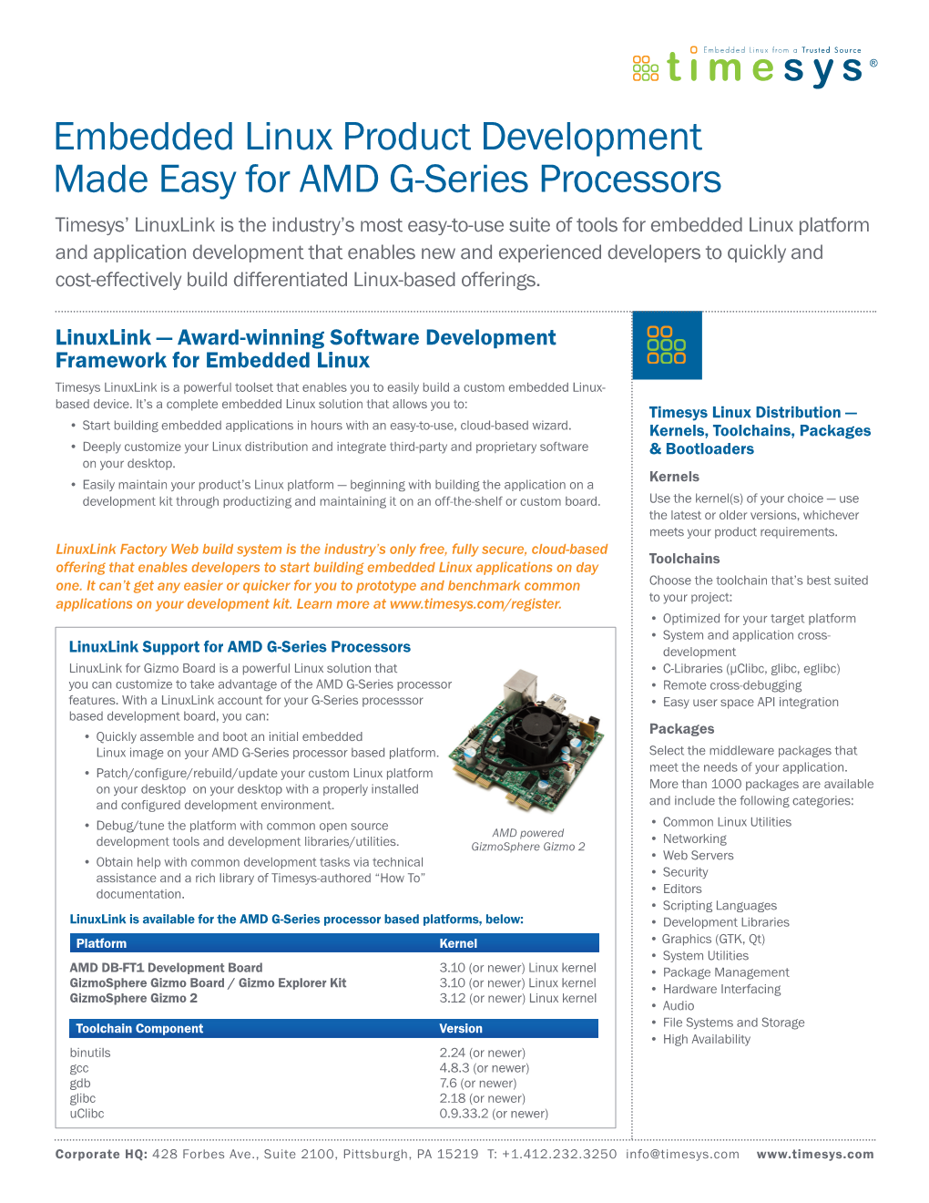 Timesys Embedded Linux Solutions for AMD G-Series Processors