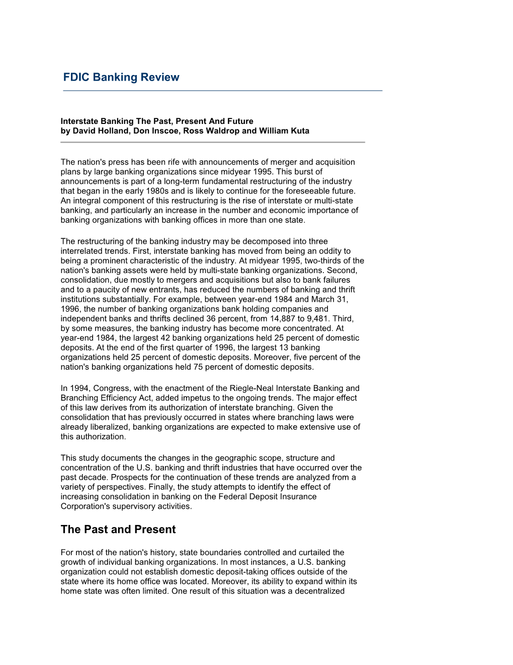 FDIC Banking Review Vol. 9. No.1