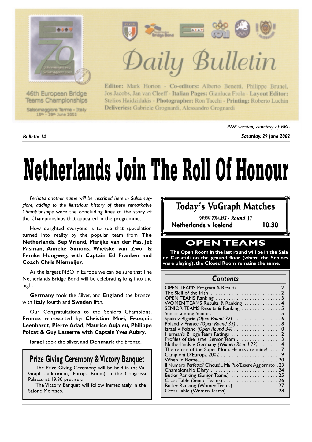 Netherlands Join the Roll of Honour