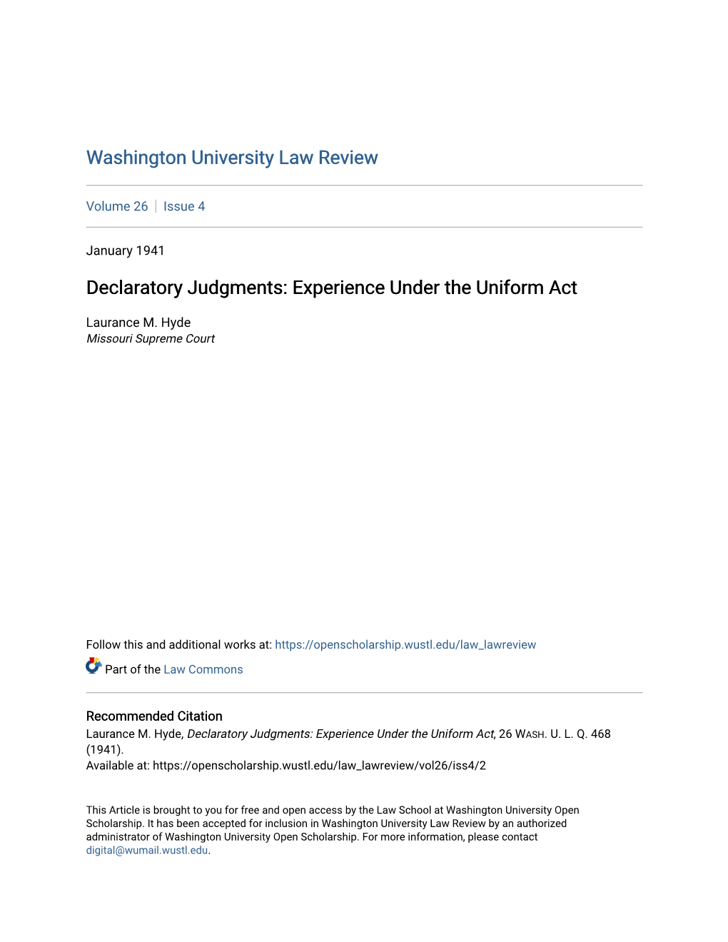 Declaratory Judgments: Experience Under the Uniform Act