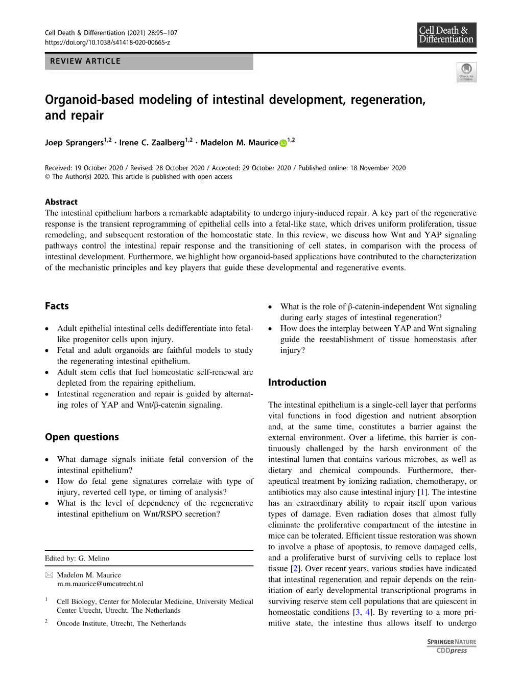 Organoid-Based Modeling of Intestinal Development, Regeneration, and Repair