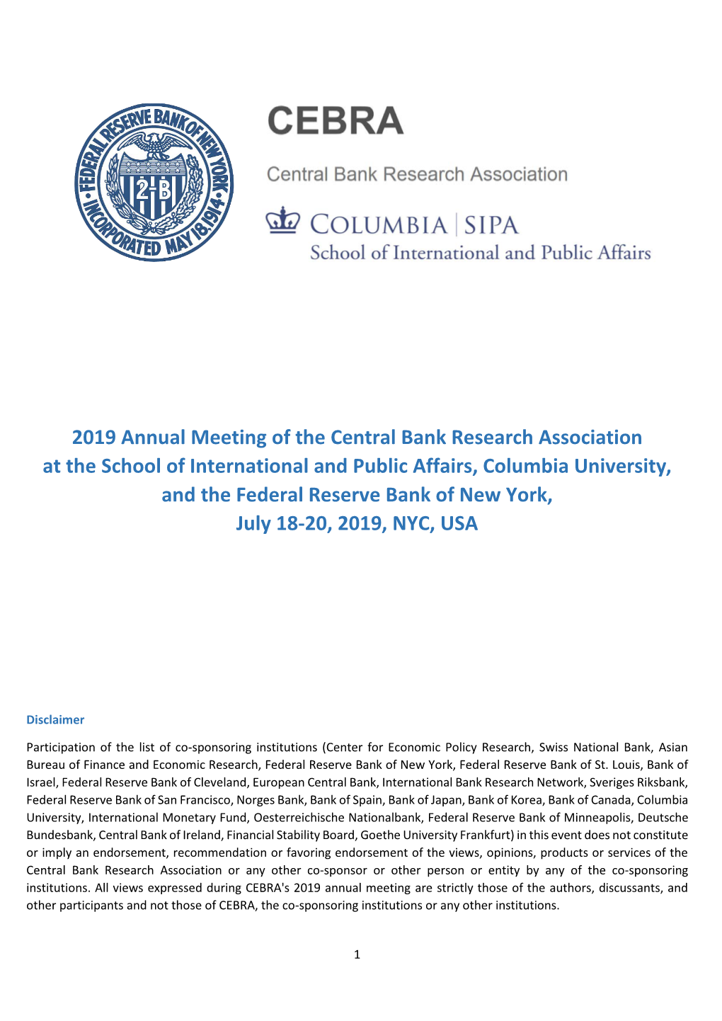 2019 Annual Meeting of the Central Bank Research Association at The