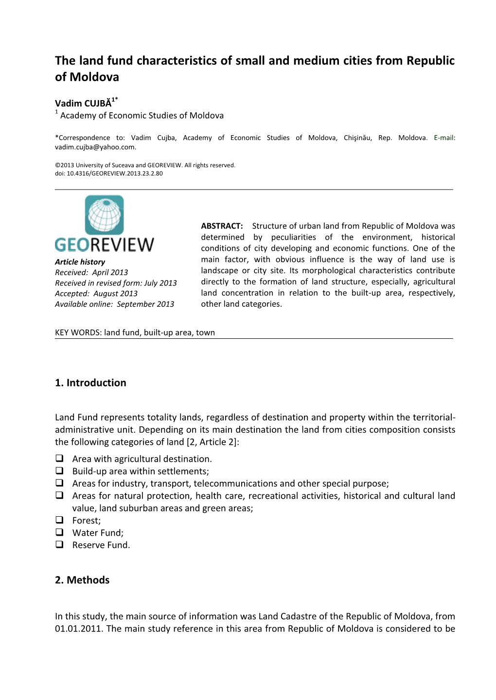 The Land Fund Characteristics of Small and Medium Cities from Republic of Moldova