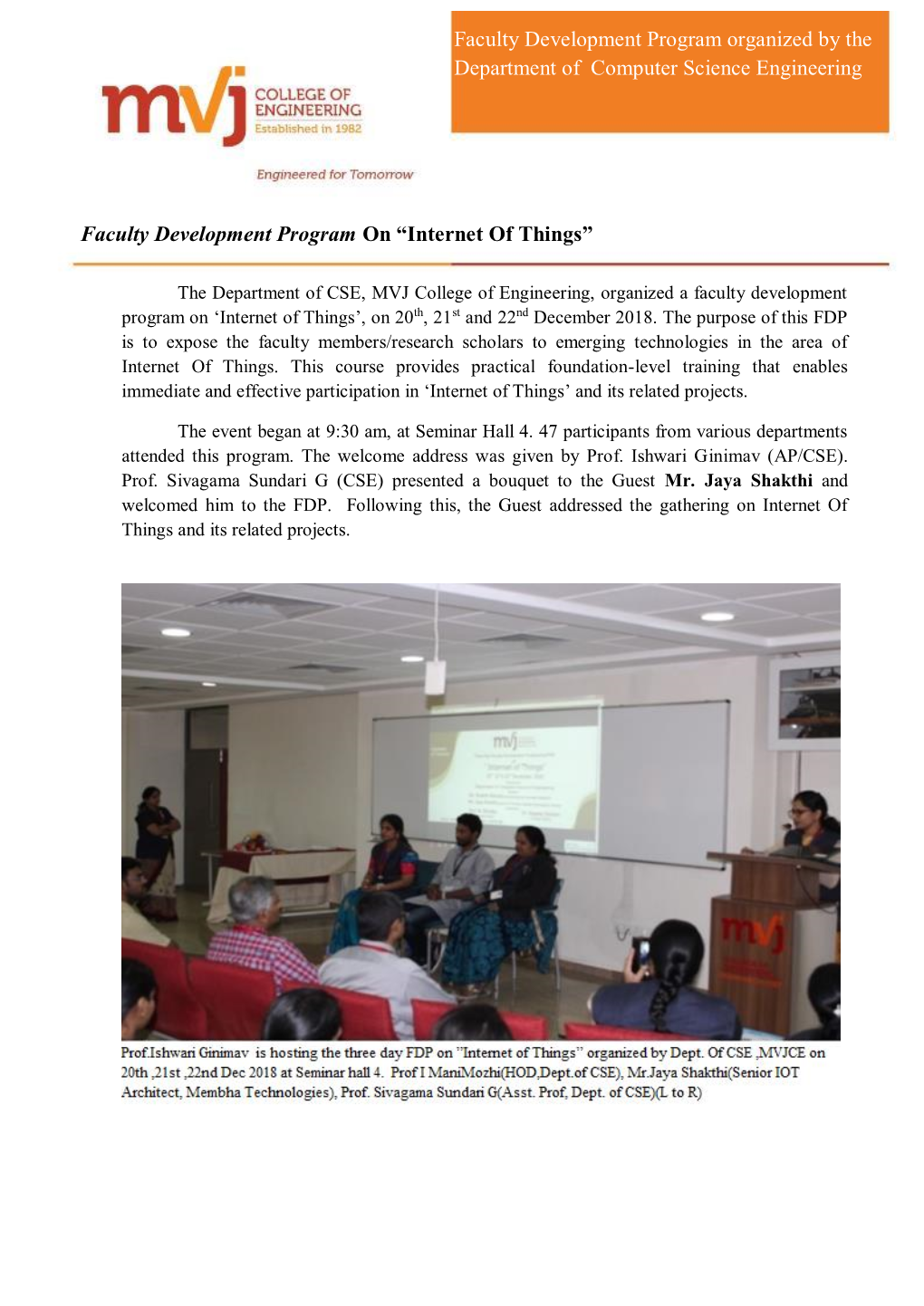 Faculty Development Program on “Internet of Things”