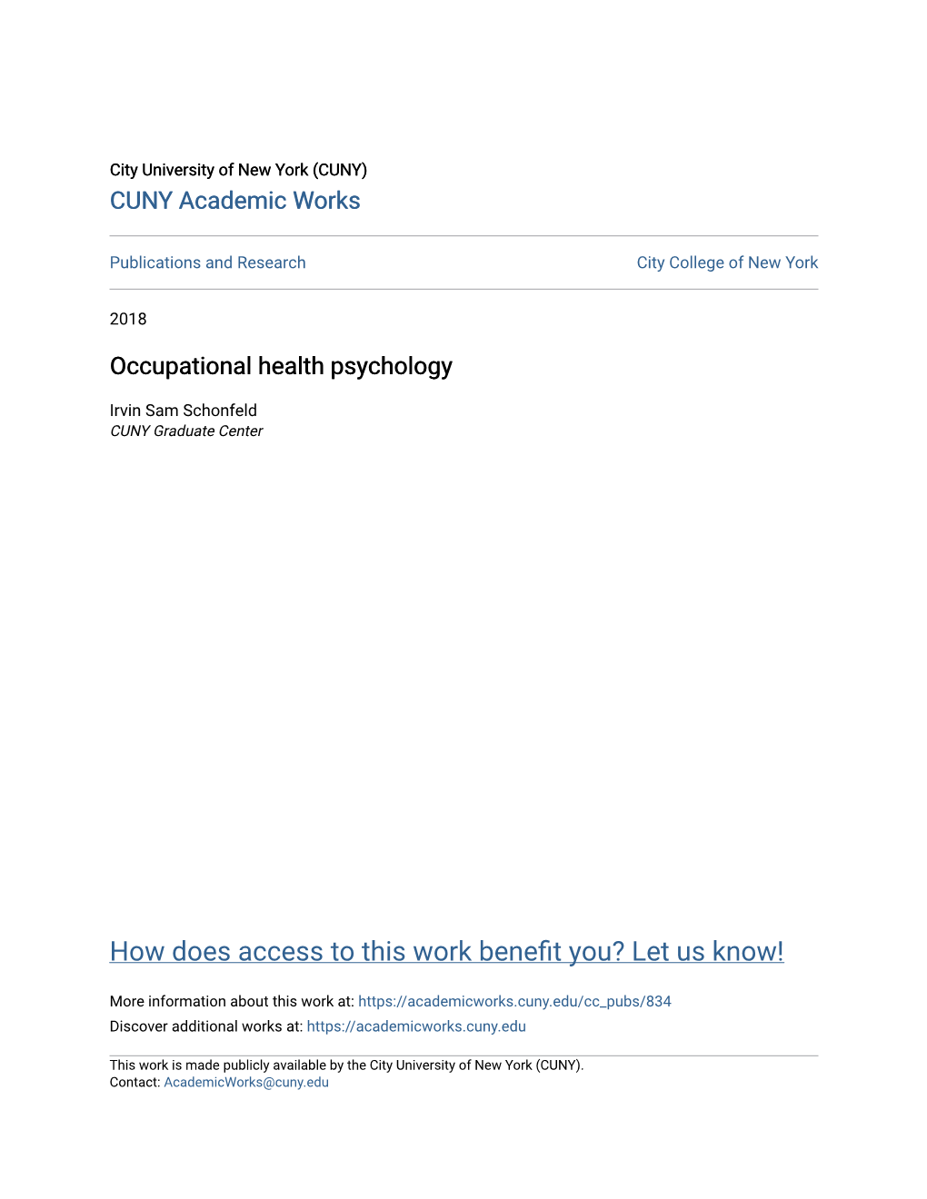 Occupational Health Psychology