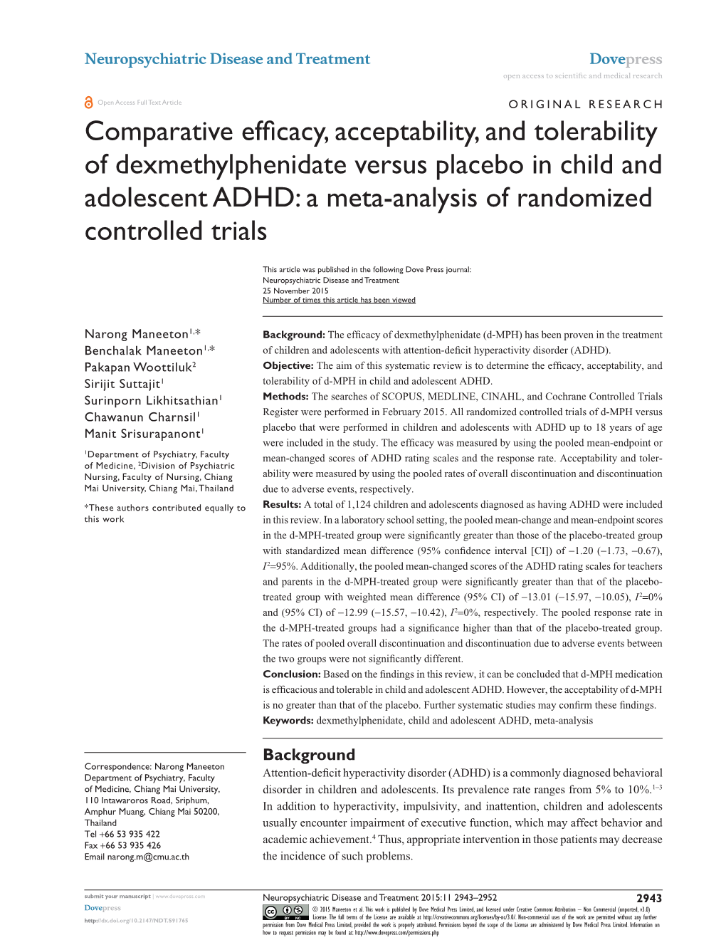 Comparative Efficacy, Acceptability, and Tolerability Of