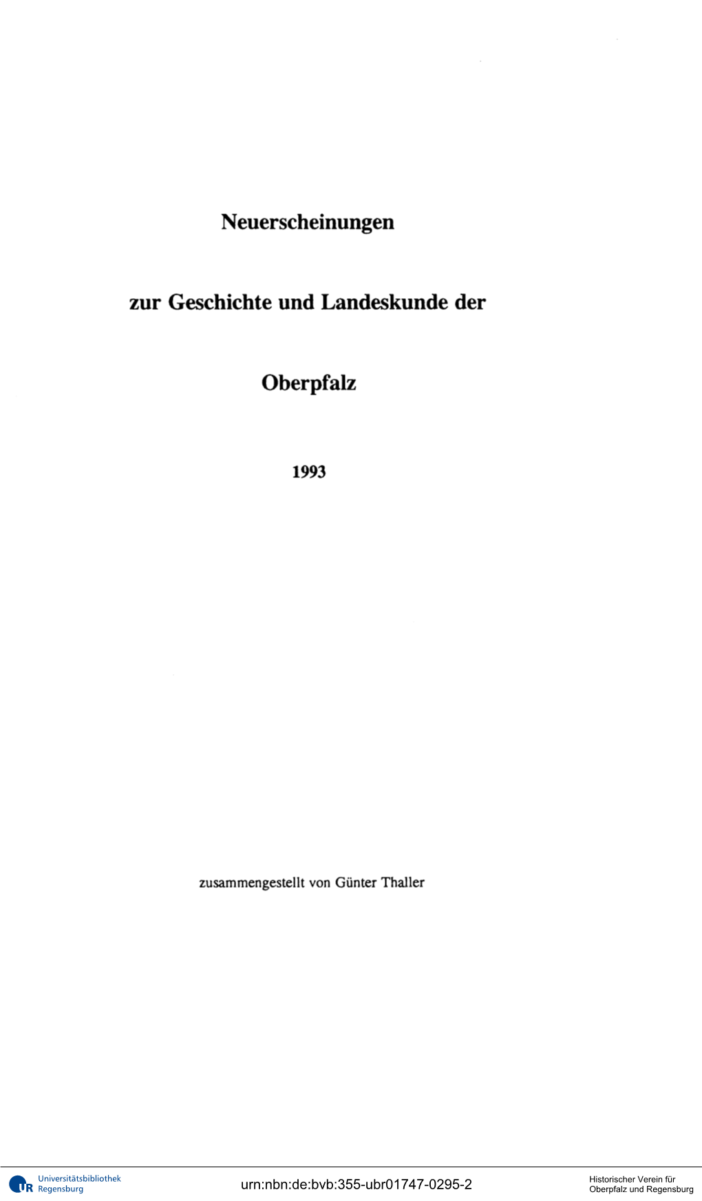 Neuerscheinungen Geschichte Und Landeskunde Der Oberpfalz