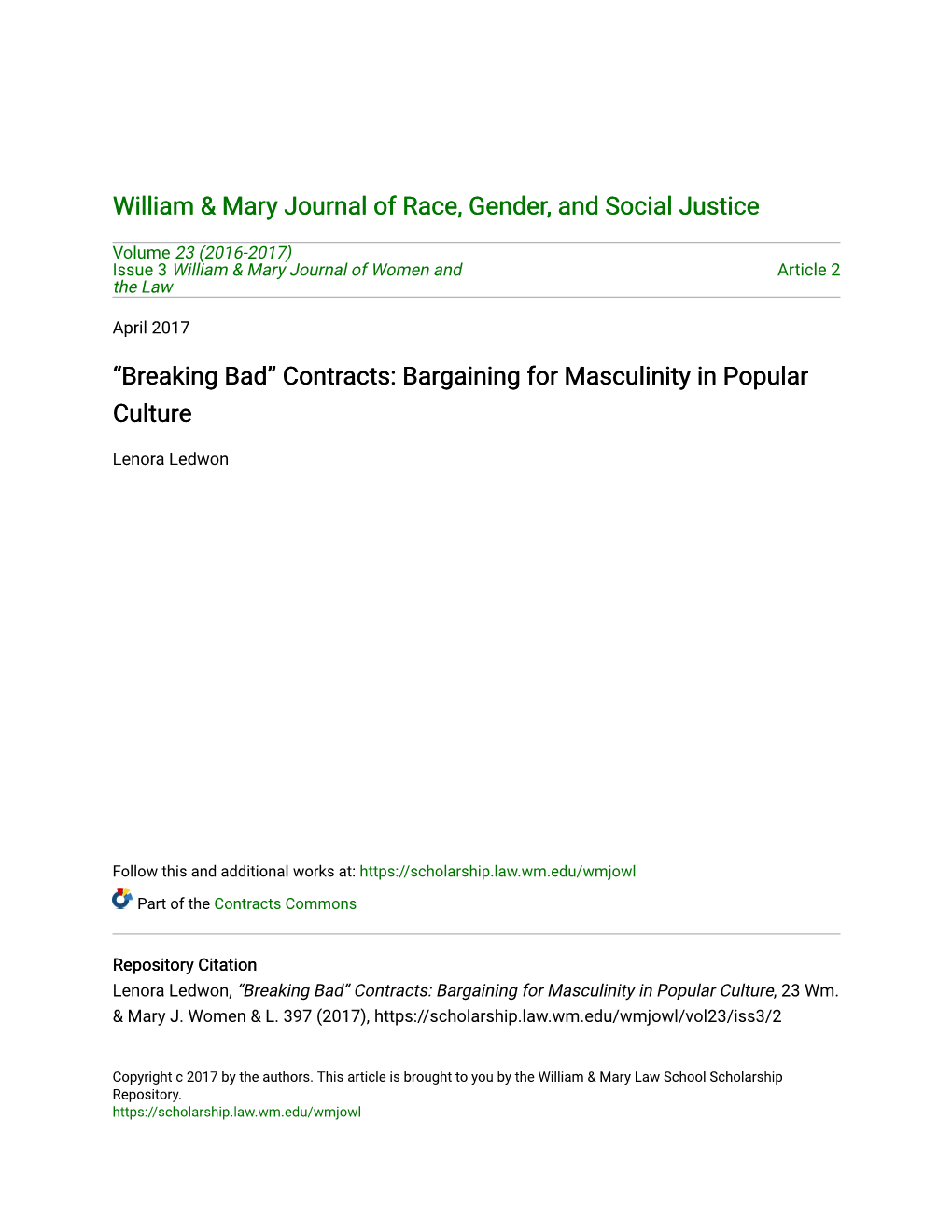 Breaking Bad” Contracts: Bargaining for Masculinity in Popular Culture