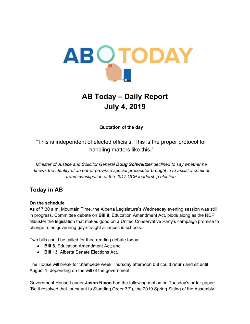 AB Today – Daily Report July 4, 2019