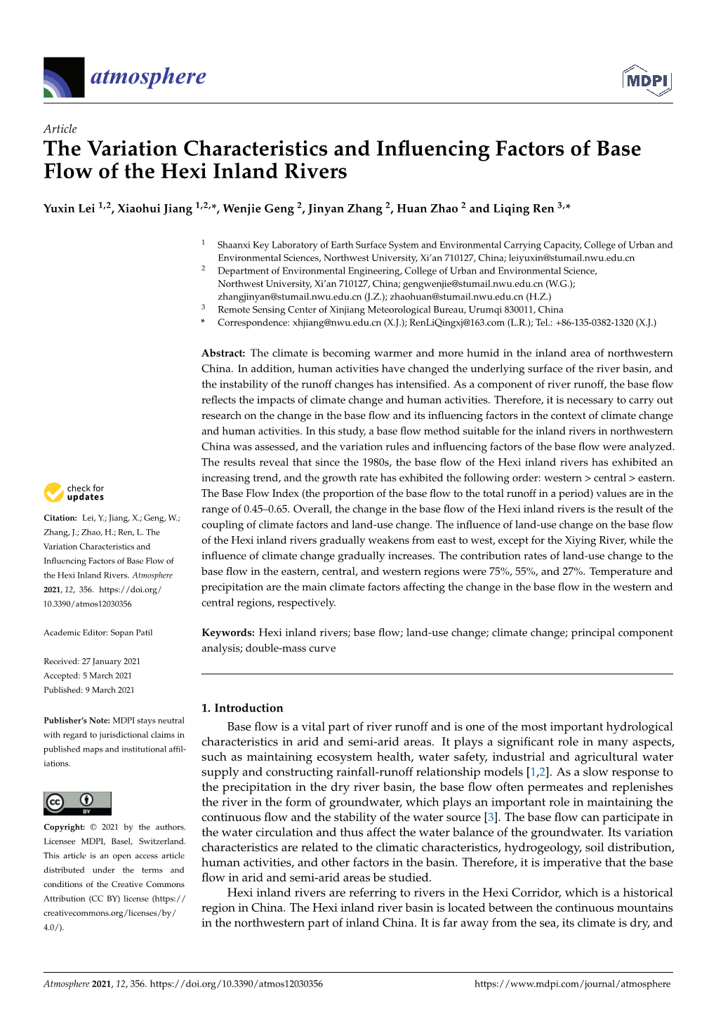 The Variation Characteristics and Influencing Factors of Base Flow Of