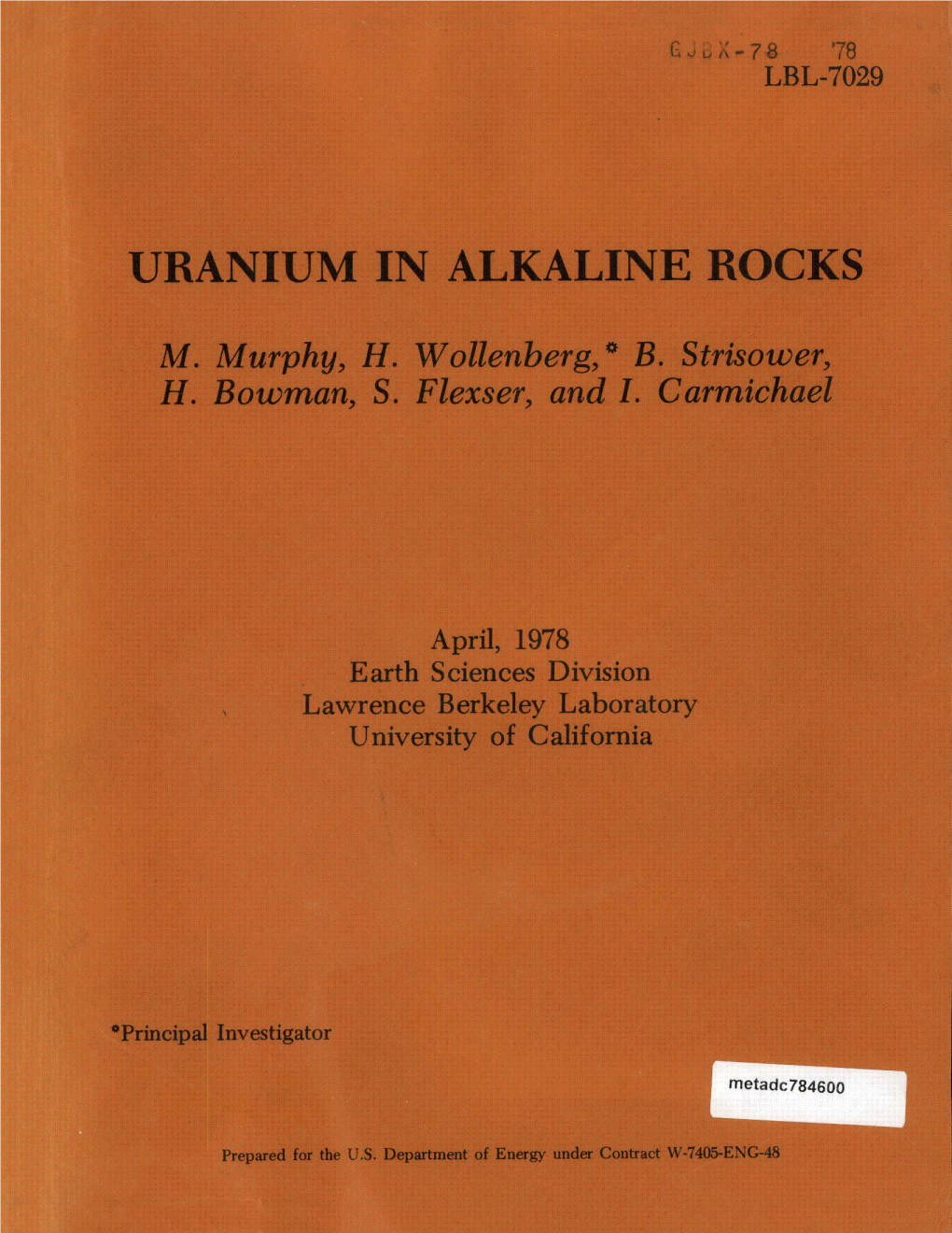 Uranium in Alkaline Rocks