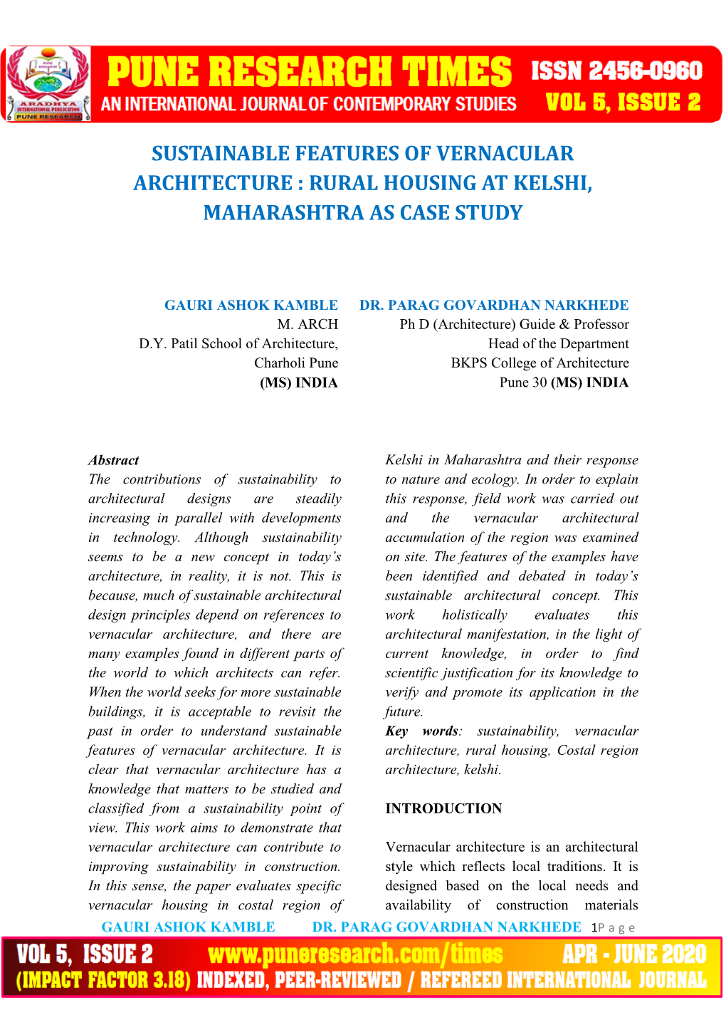 Sustainable Features of Vernacular Architecture : Rural Housing at Kelshi, Maharashtra As Case Study