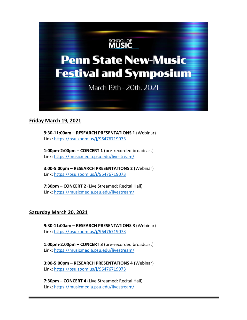 Penn State University 2021 New-Music Festival and Symposium
