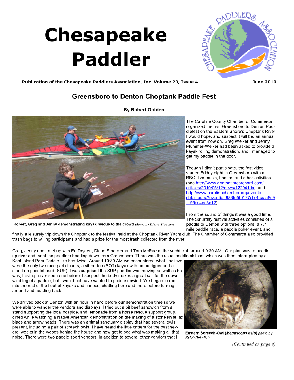The Chesapeake Paddlers Association, Inc