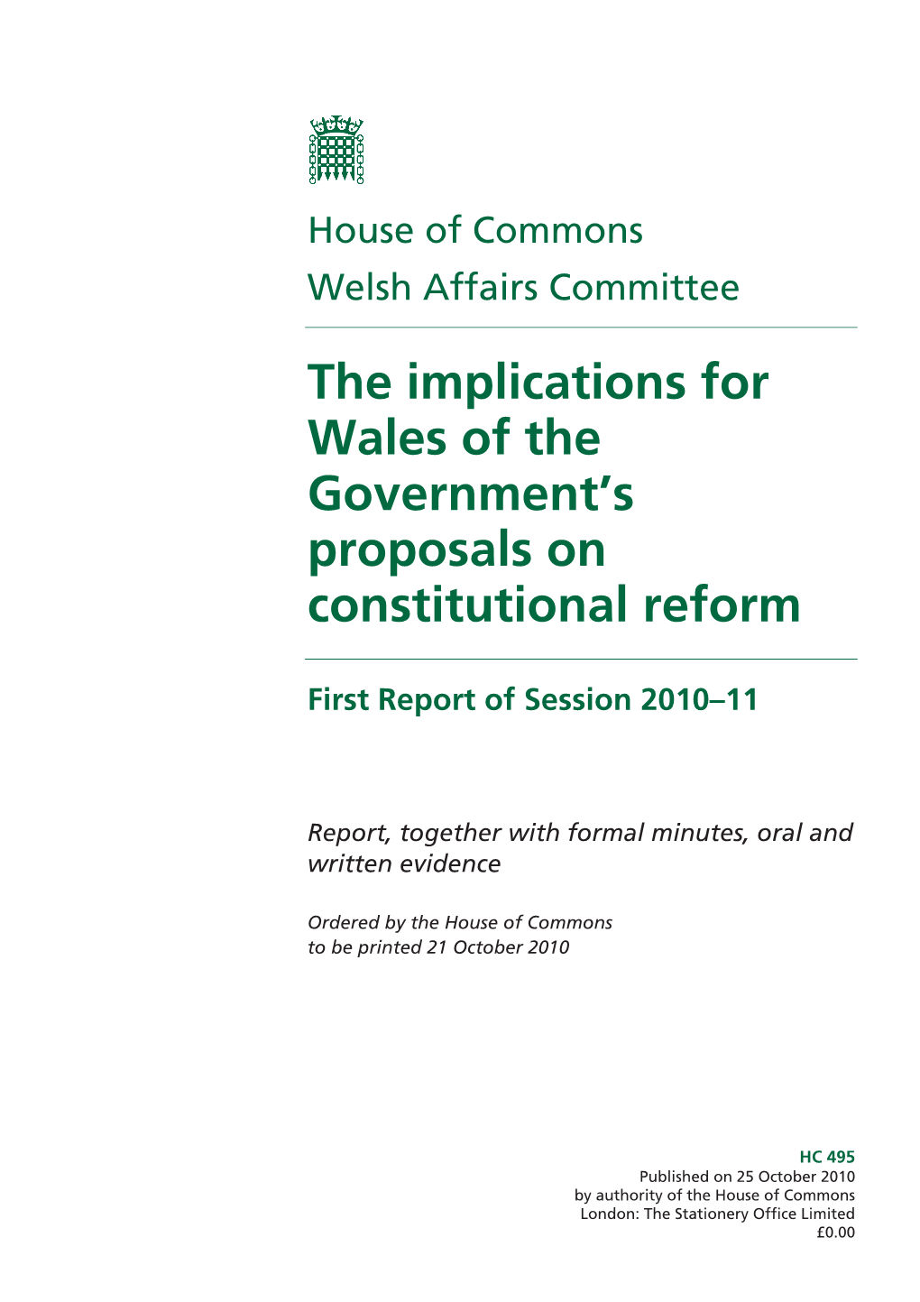 The Implications for Wales of the Government's Proposals On