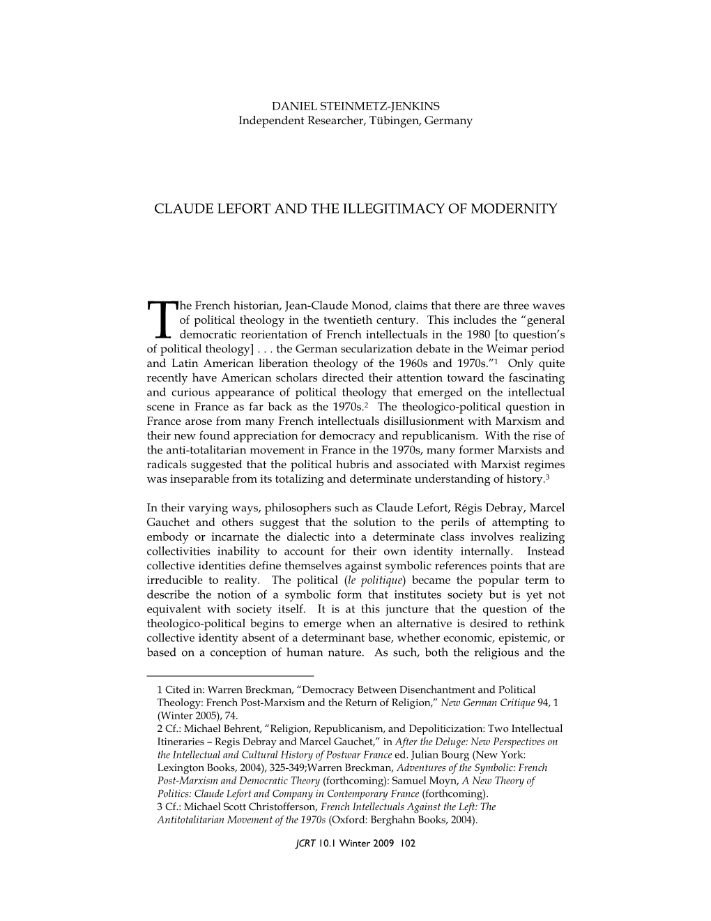 Claude Lefort and the Illegitimacy of Modernity