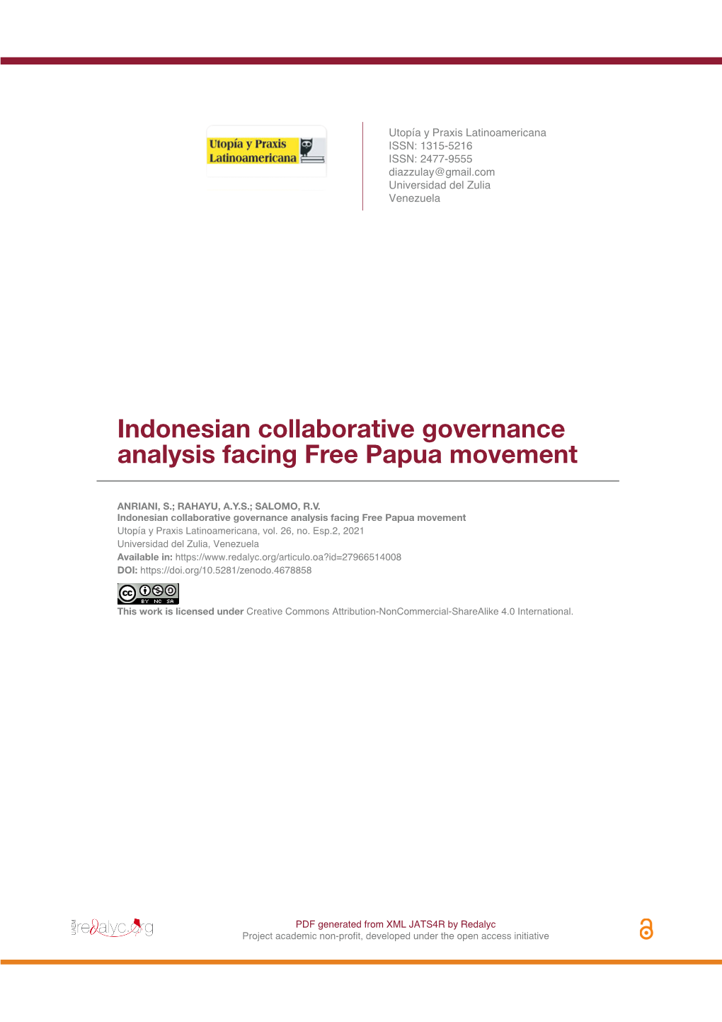 Indonesian Collaborative Governance Analysis Facing Free Papua Movement