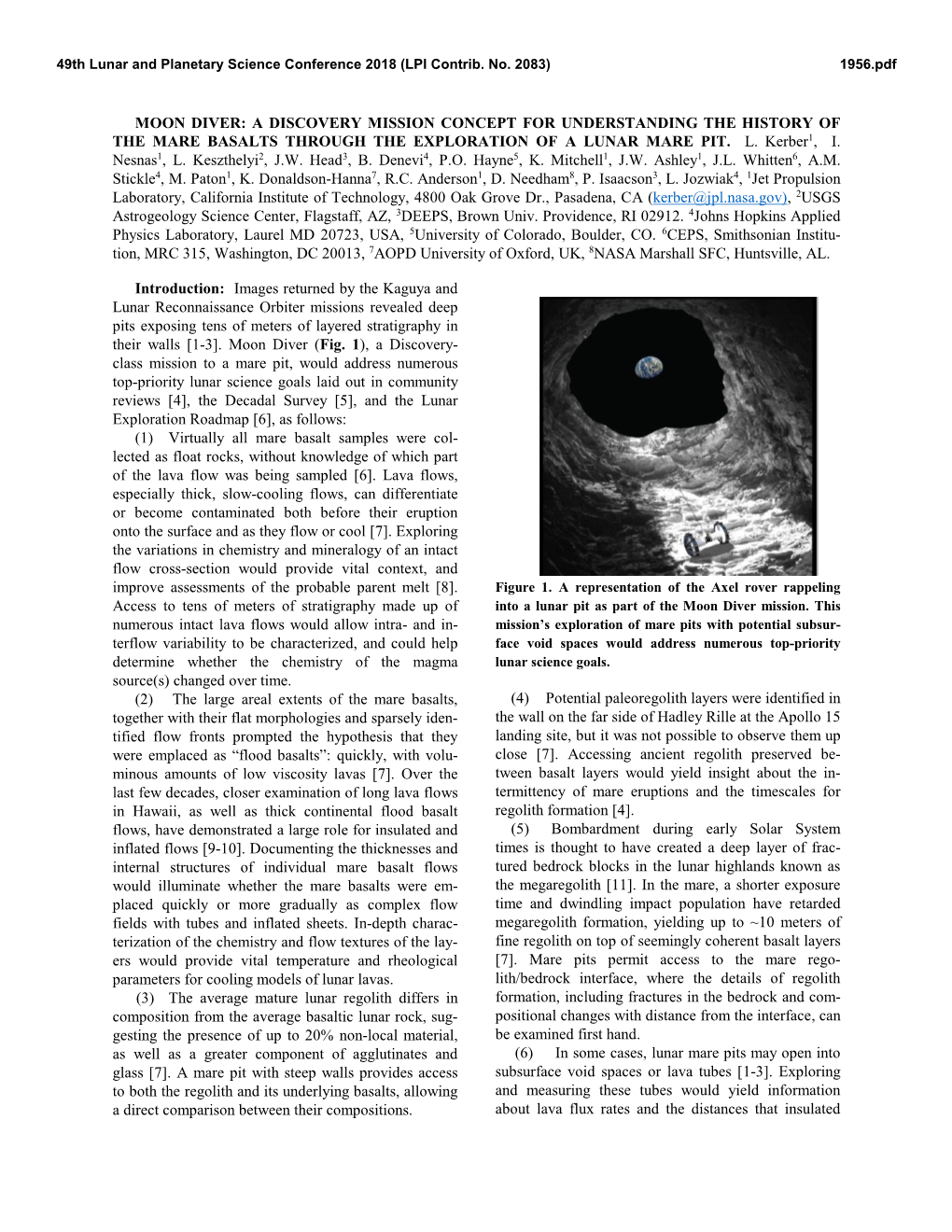 Moon Diver: a Discovery Mission Concept for Understanding the History of the Mare Basalts Through the Exploration of a Lunar Mare Pit