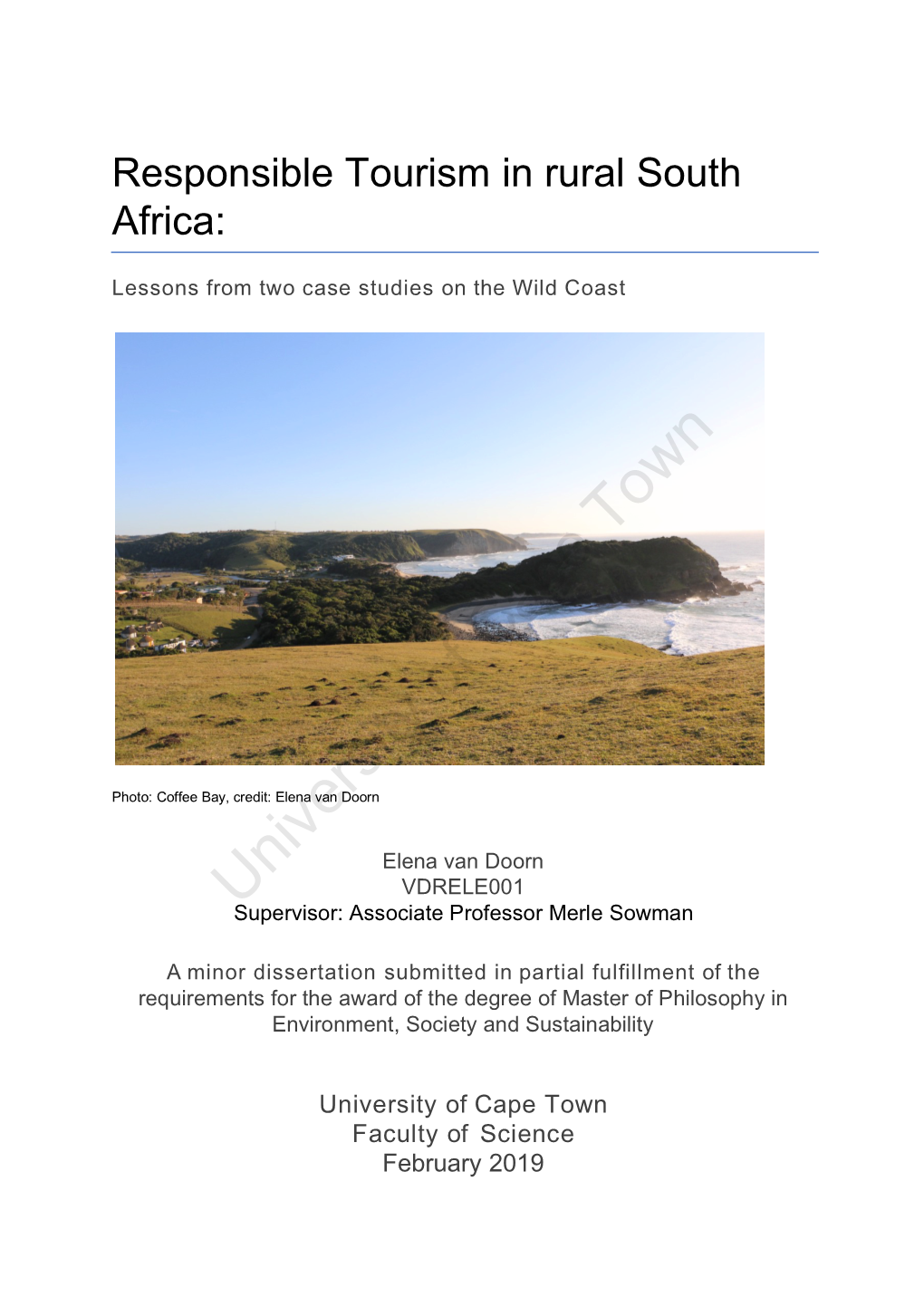 University of Cape Town Faculty of Science February 2019