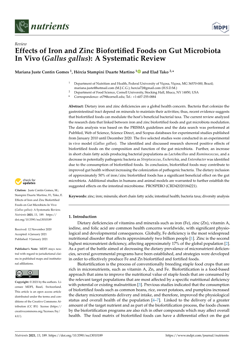 Effects of Iron and Zinc Biofortified Foods on Gut Microbiota In