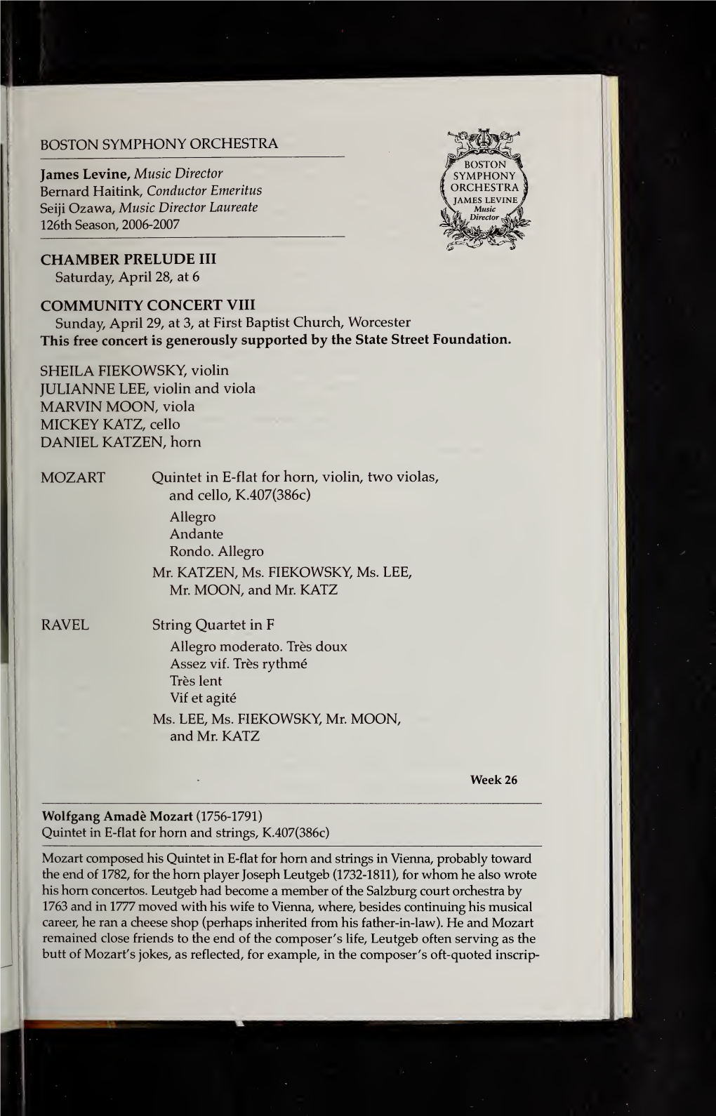 Boston Symphony Orchestra Concert Programs, Season 126, 2006