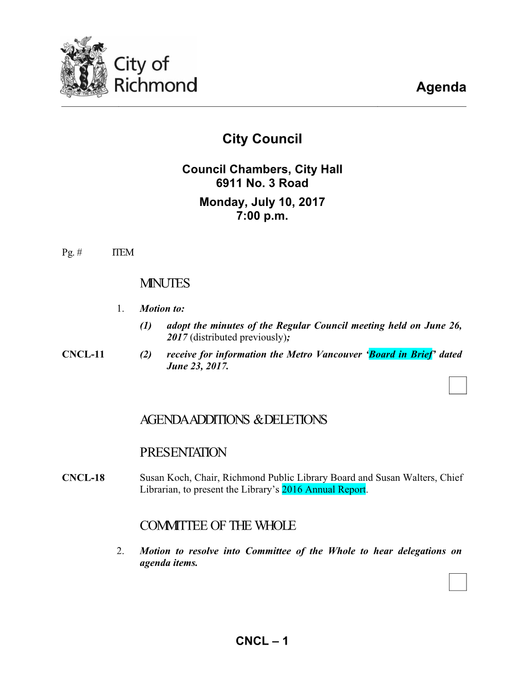 Agenda City Council MINUTES AGENDA ADDITIONS