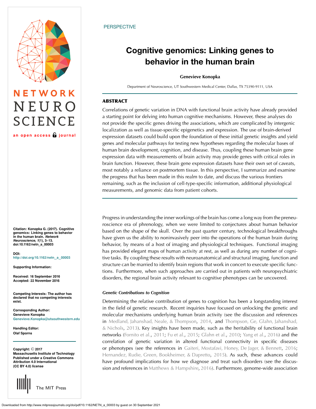 Cognitive Genomics: Linking Genes to Behavior in the Human Brain