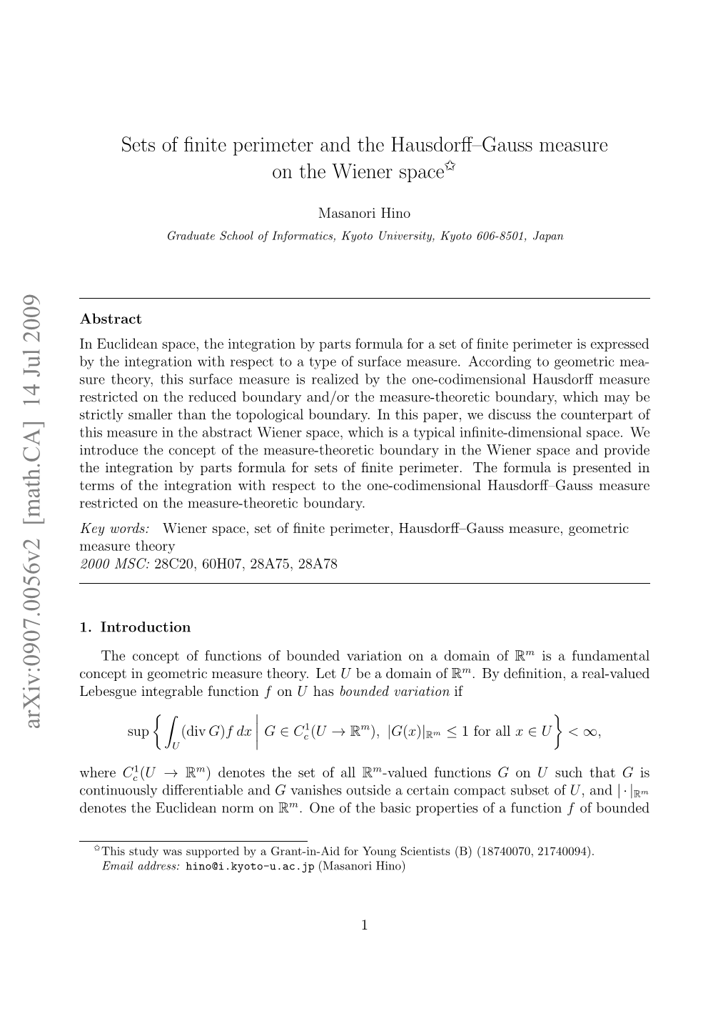Sets of Finite Perimeter and the Hausdorff-Gauss Measure on The