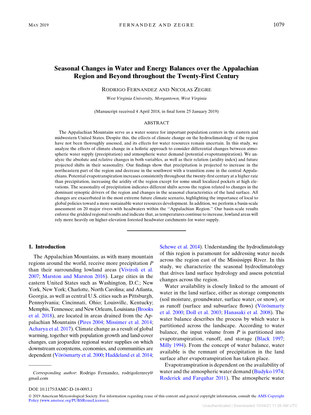 Seasonal Changes in Water and Energy Balances Over the Appalachian Region and Beyond Throughout the Twenty-First Century