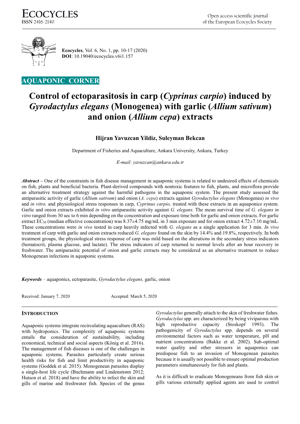 ECOCYCLES Open Access Scientific Journal ISSN 2416-2140 of the European Ecocycles Society