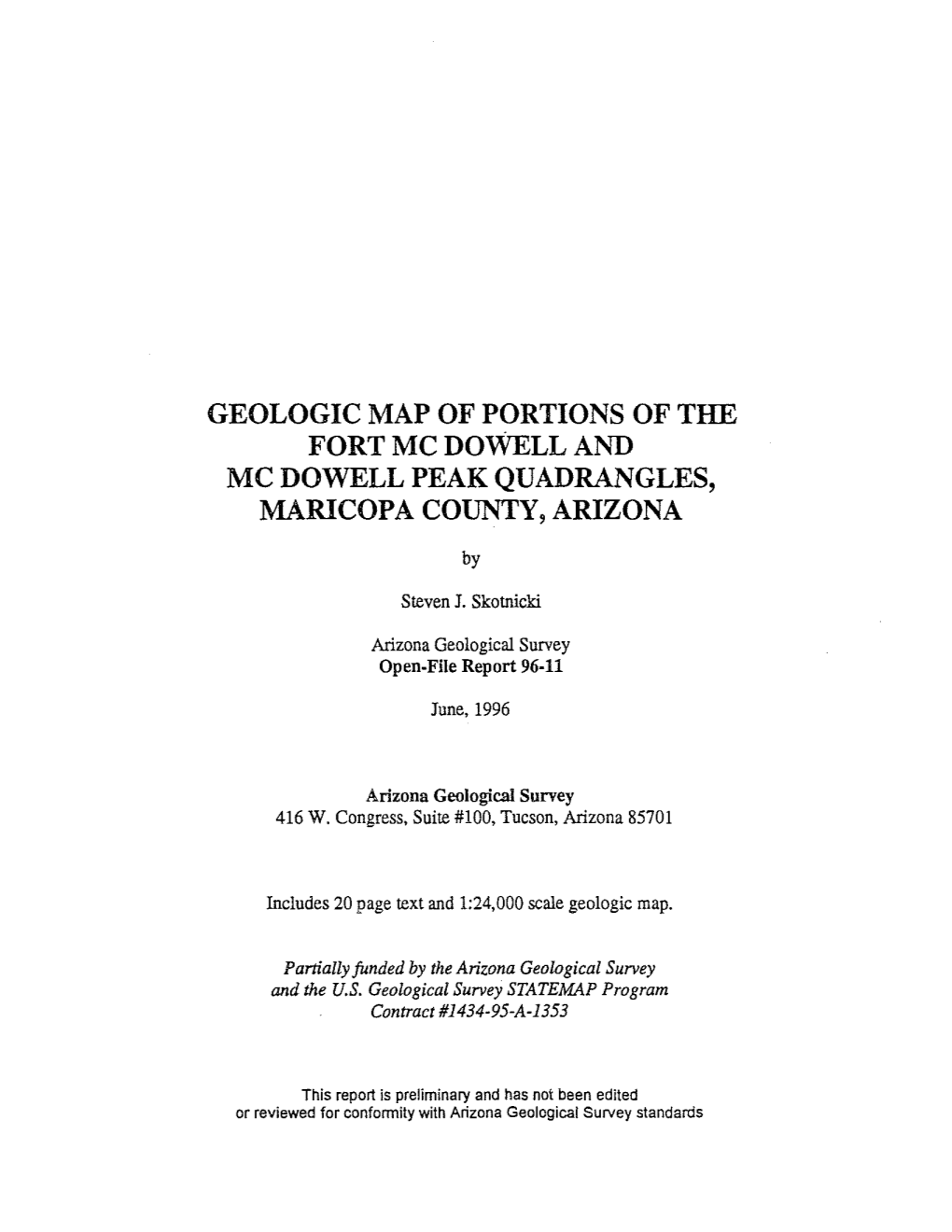 GEOLOGIC MAP of PORTIONS of the FORT MC Dowell and Me DOWELL PEAK QUADRANGLES, MARICOPA COUNTY, ARIZONA