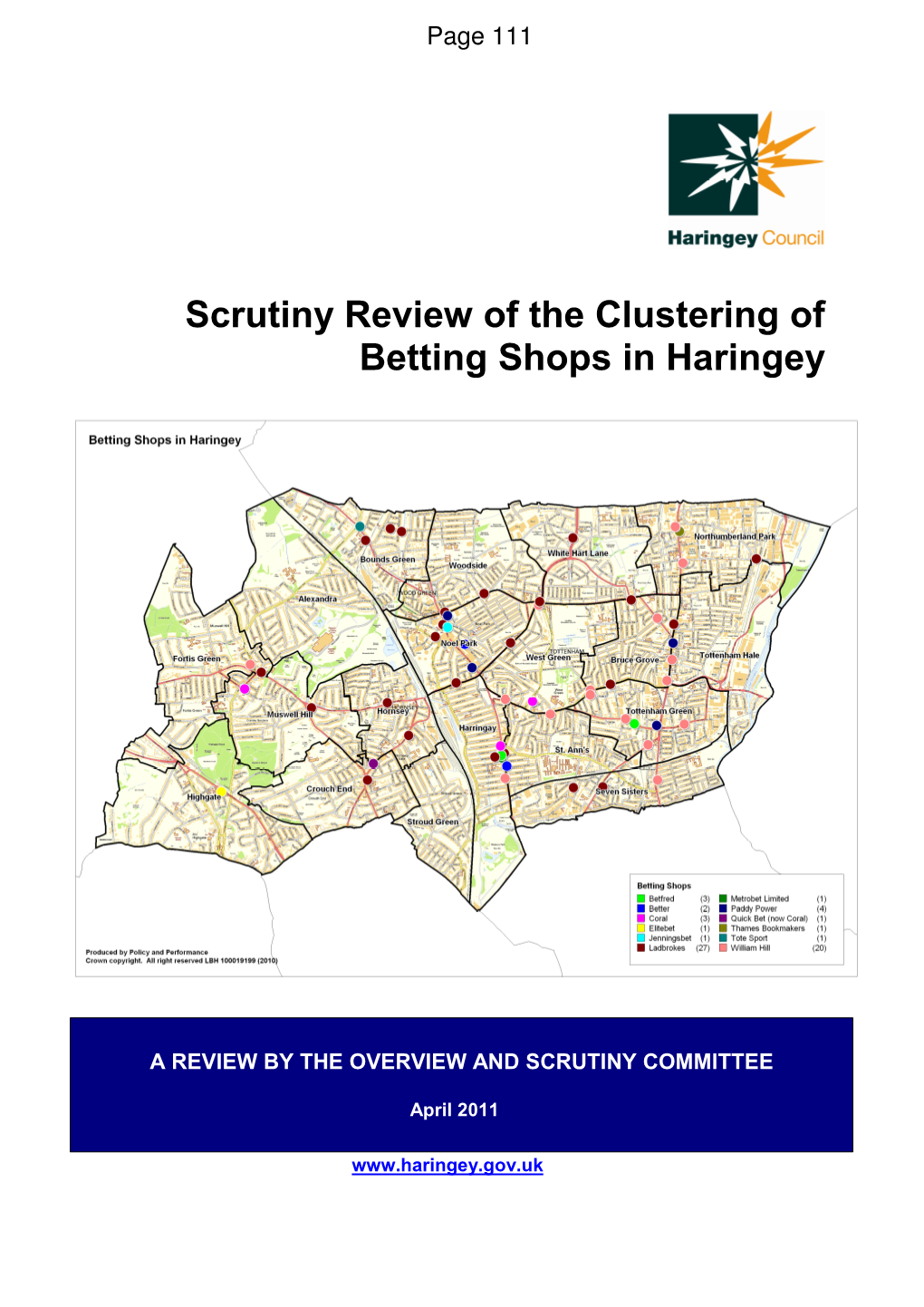 Scrutiny Review of the Clustering of Betting Shops in Haringey
