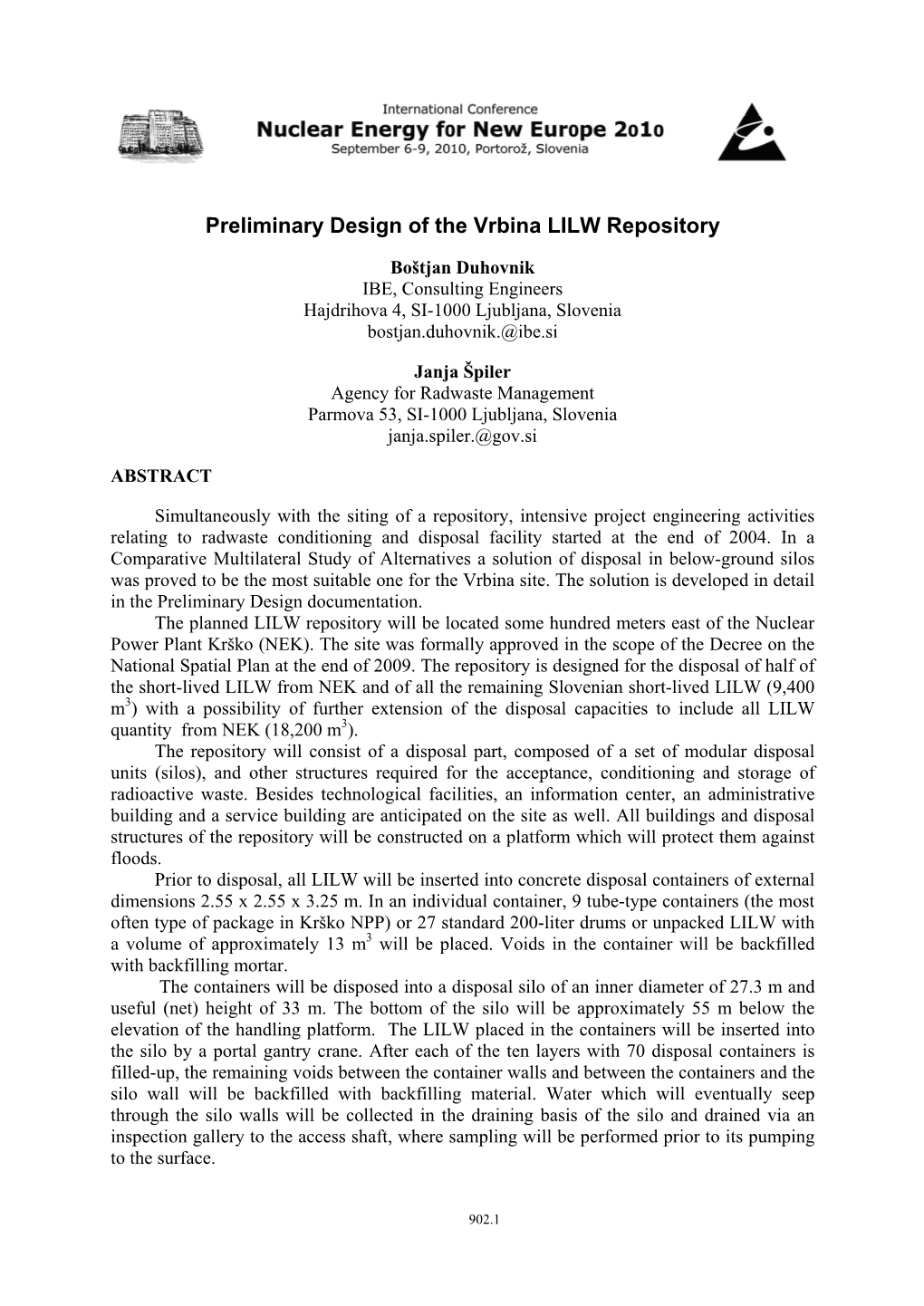 Preliminary Design of the Vrbina LILW Repository