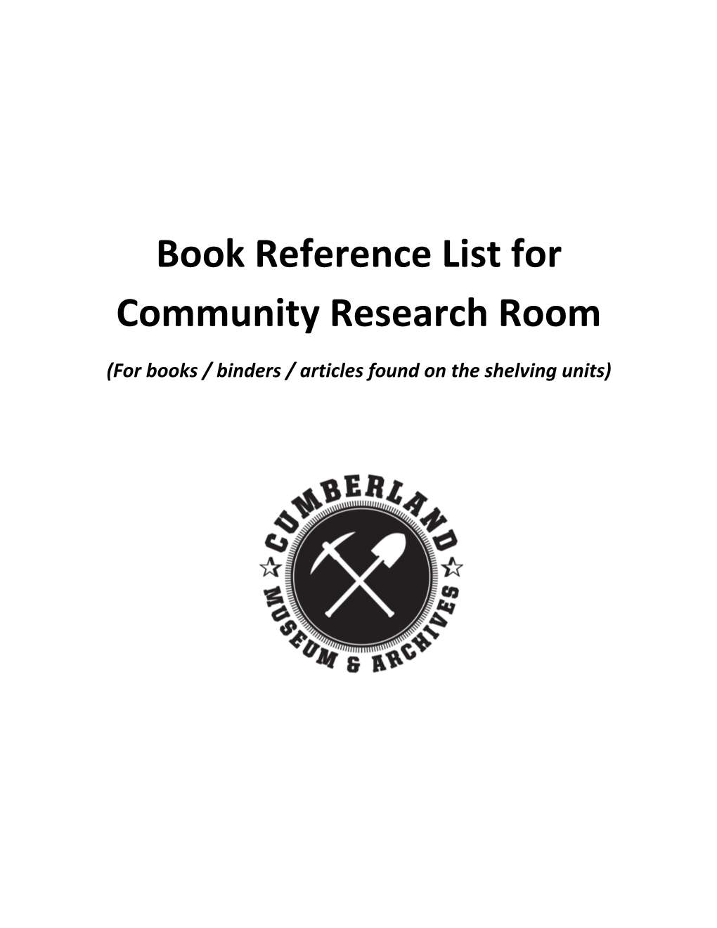 Book Reference List for Community Research Room