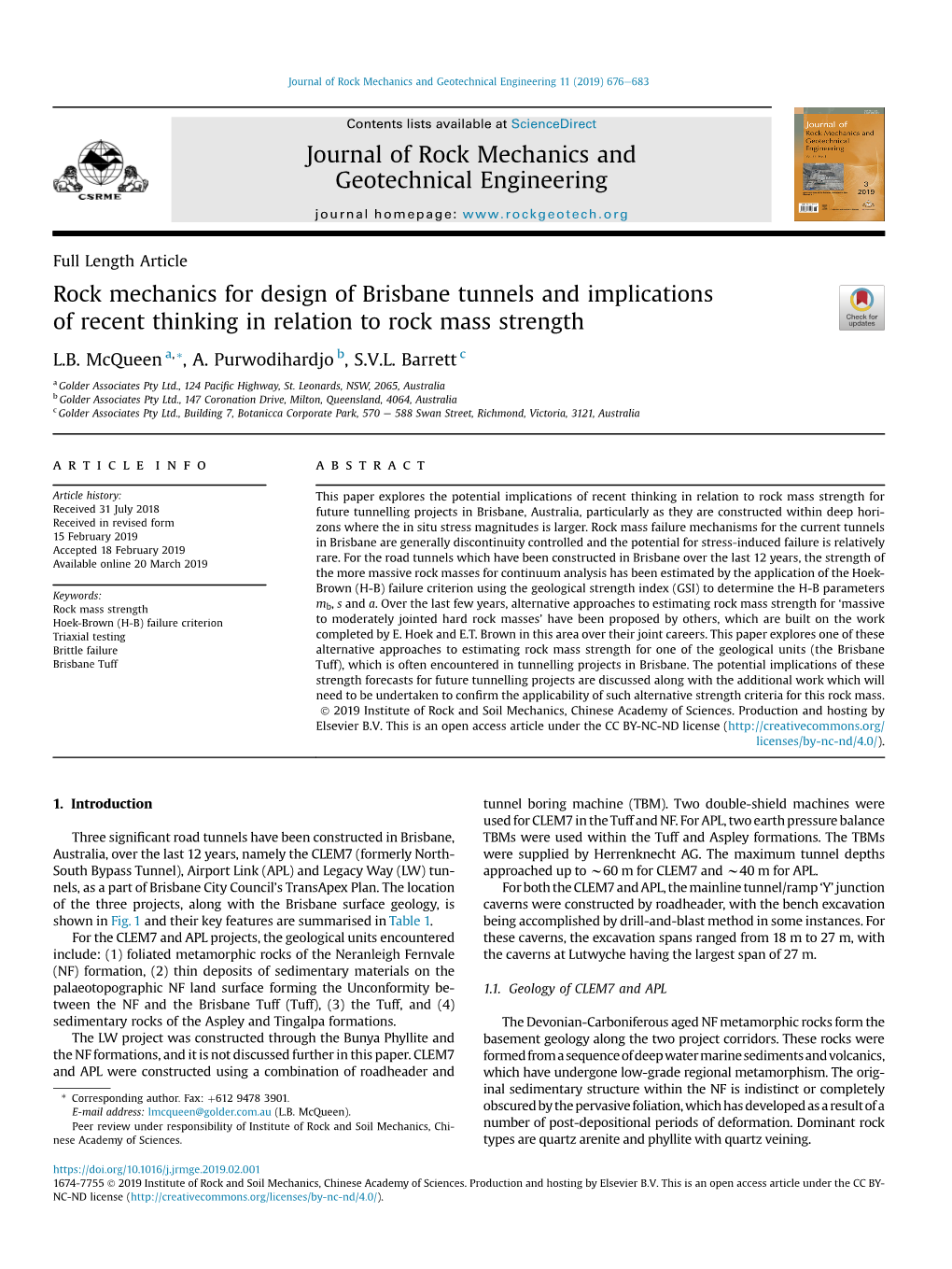 Journal of Rock Mechanics and Geotechnical Engineering 11 (2019) 676E683