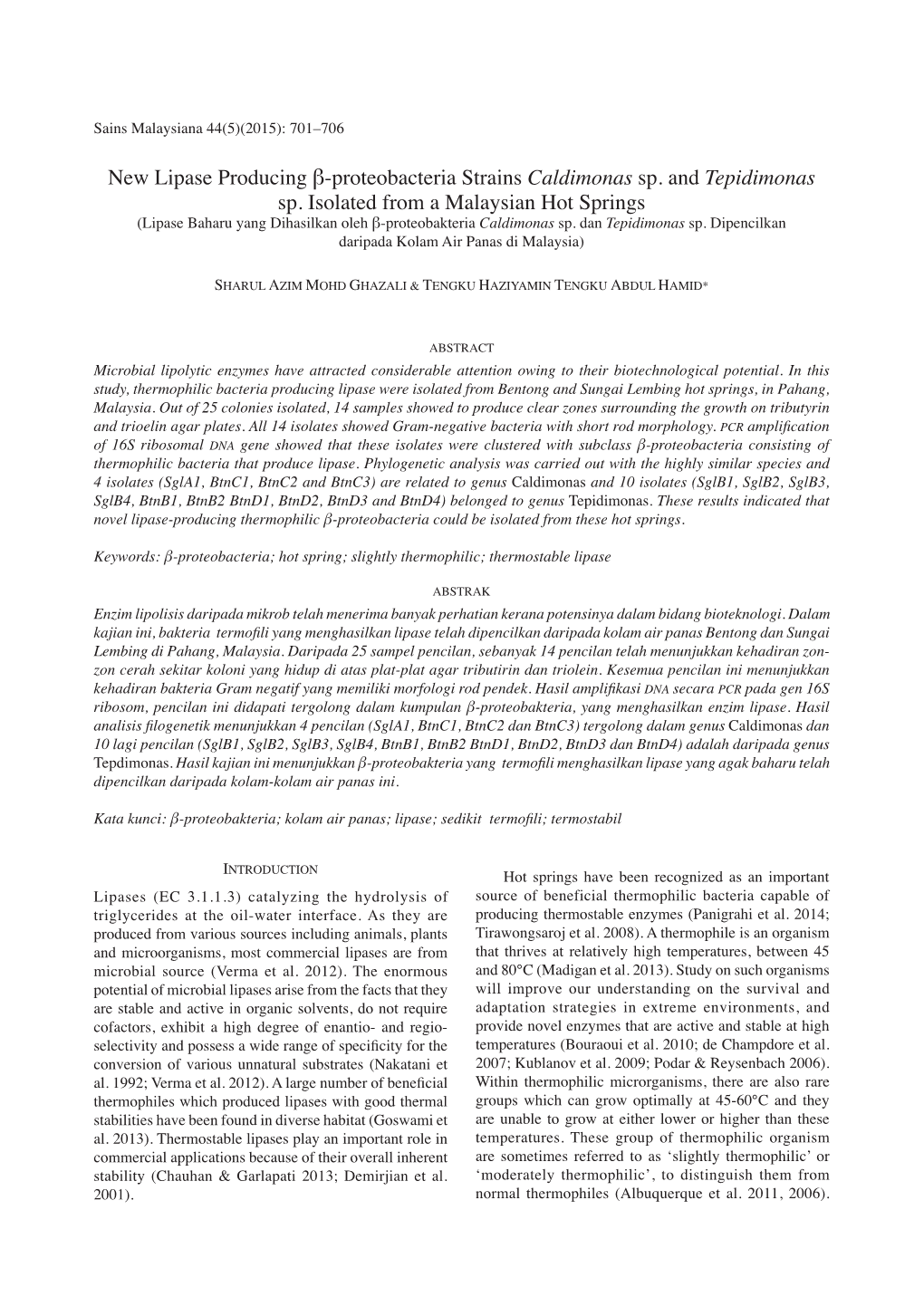 New Lipase Producing Β-Proteobacteria Strains Caldimonas Sp