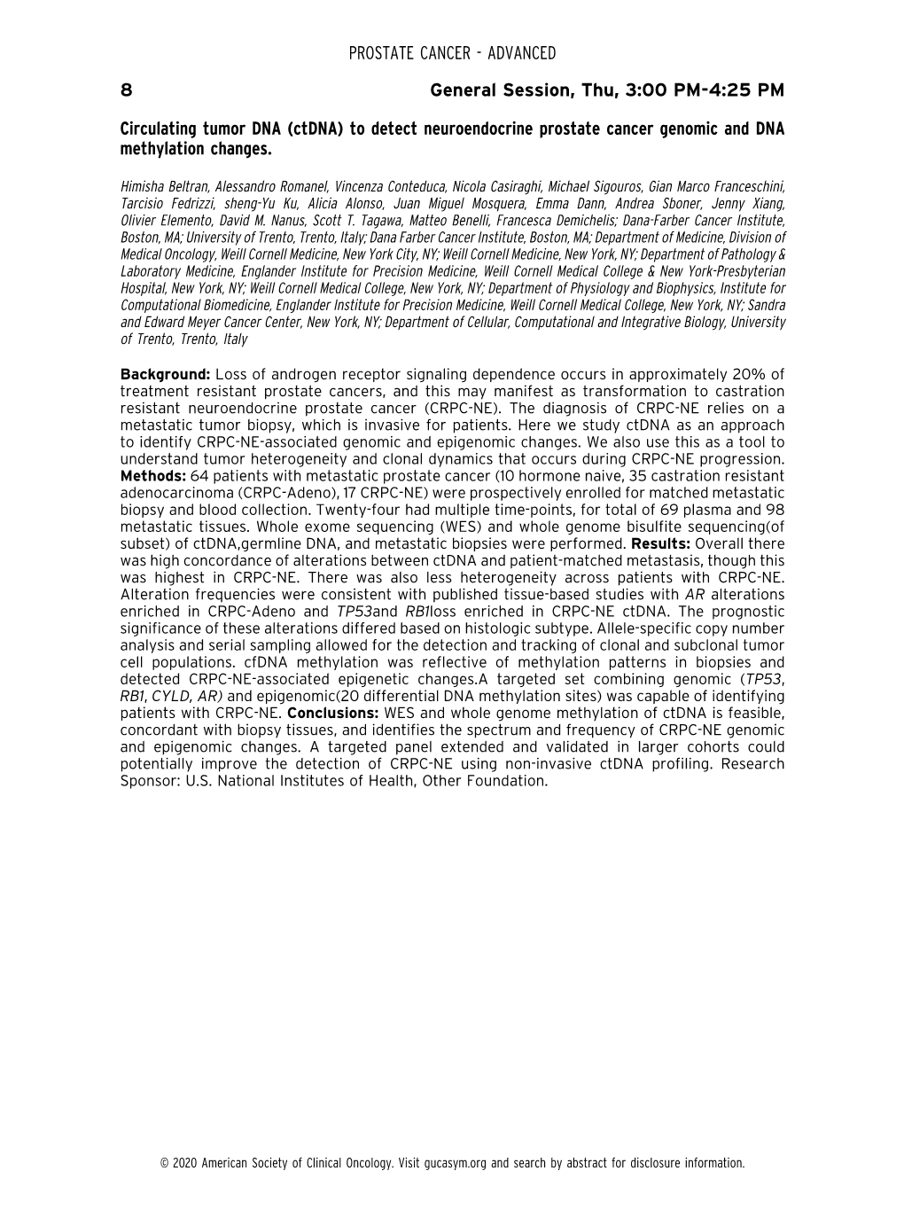 To Detect Neuroendocrine Prostate Cancer Genomic and DNA Methylation Changes