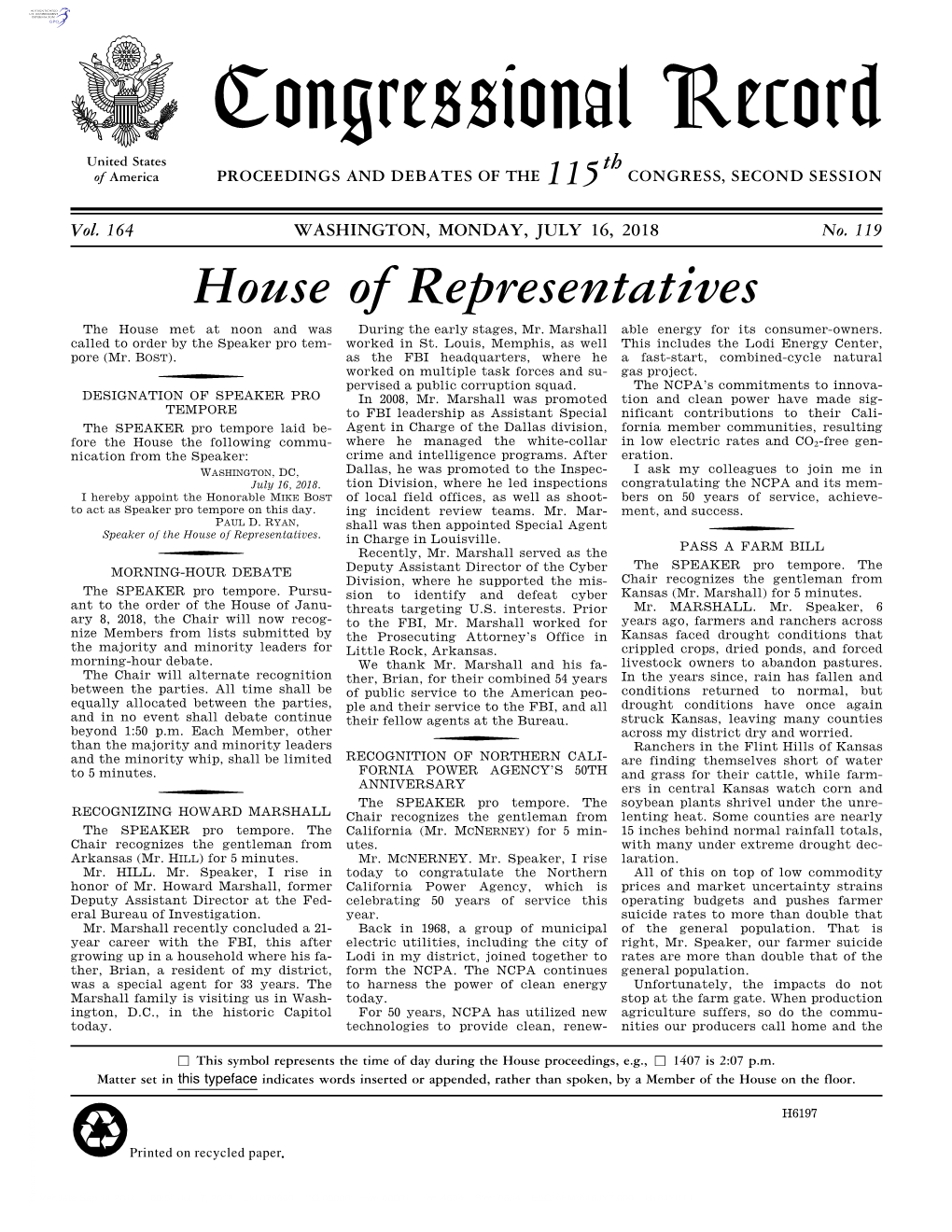 Congressional Record United States Th of America PROCEEDINGS and DEBATES of the 115 CONGRESS, SECOND SESSION