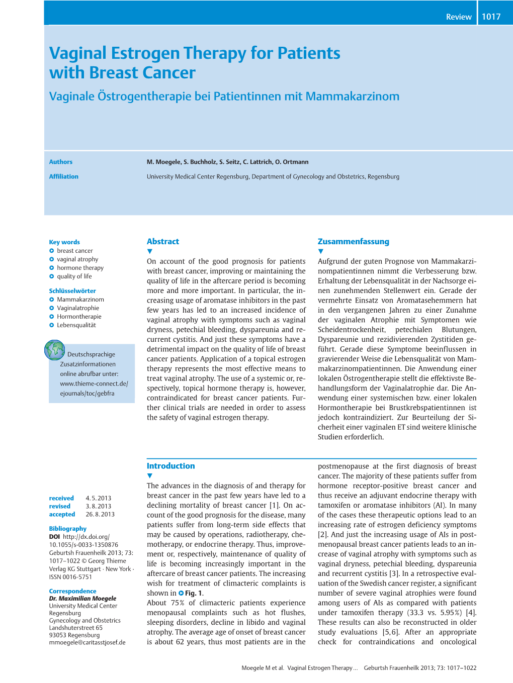 Vaginal Estrogen Therapy for Patients with Breast Cancer Vaginale Östrogentherapie Bei Patientinnen Mit Mammakarzinom