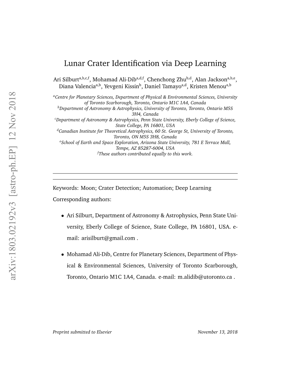 Lunar Crater Identification Via Deep Learning