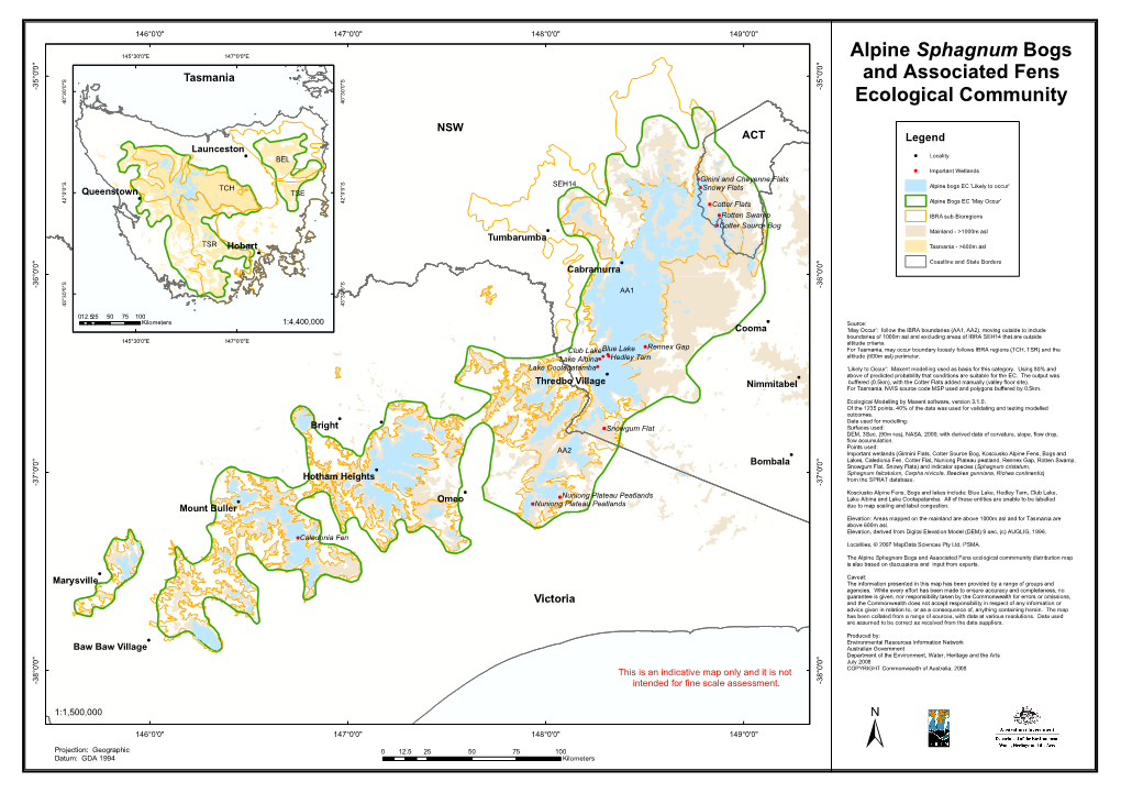 Alpine Sphagnum Bogs and Associated Fens Ecological Commmunity Distribution Map Is Also Based on Discussions and Input from Experts