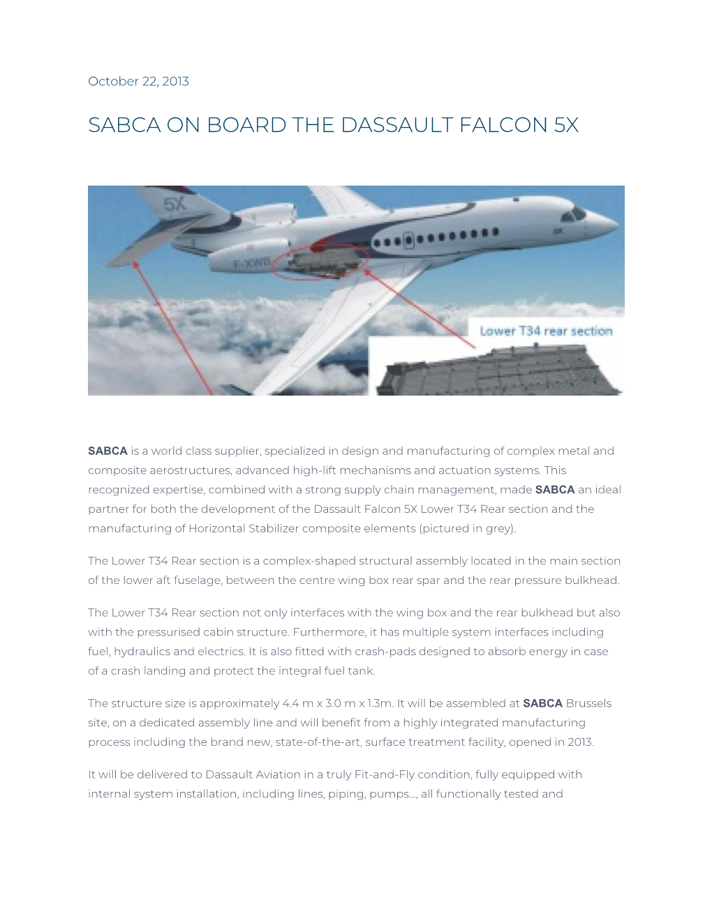 Sabca on Board the Dassault Falcon 5X