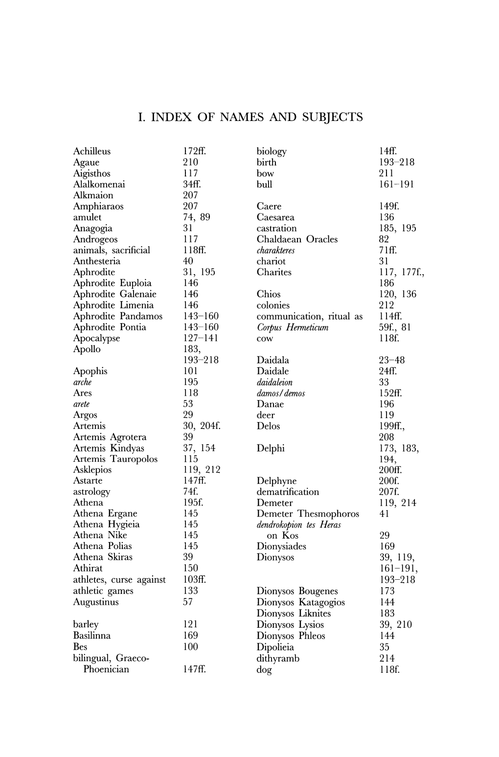 I. Index of Names and Subjects